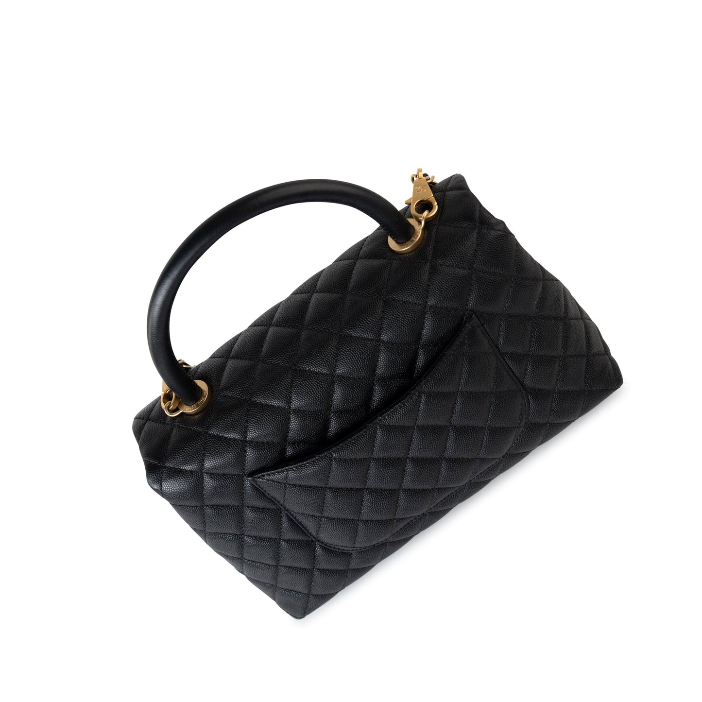 Black Caviar Quilted Coco Handle Medium Antique Gold Hardware