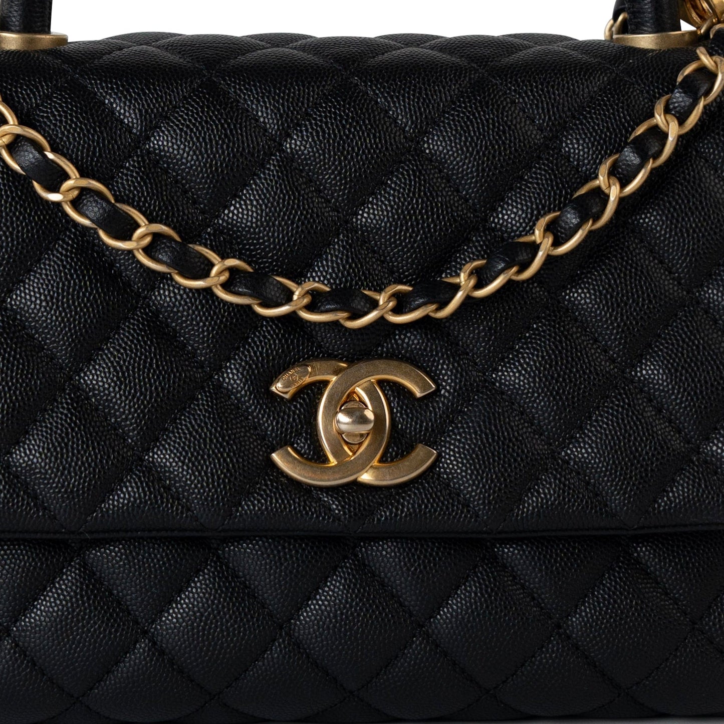 Black Caviar Quilted Coco Handle Medium Antique Gold Hardware