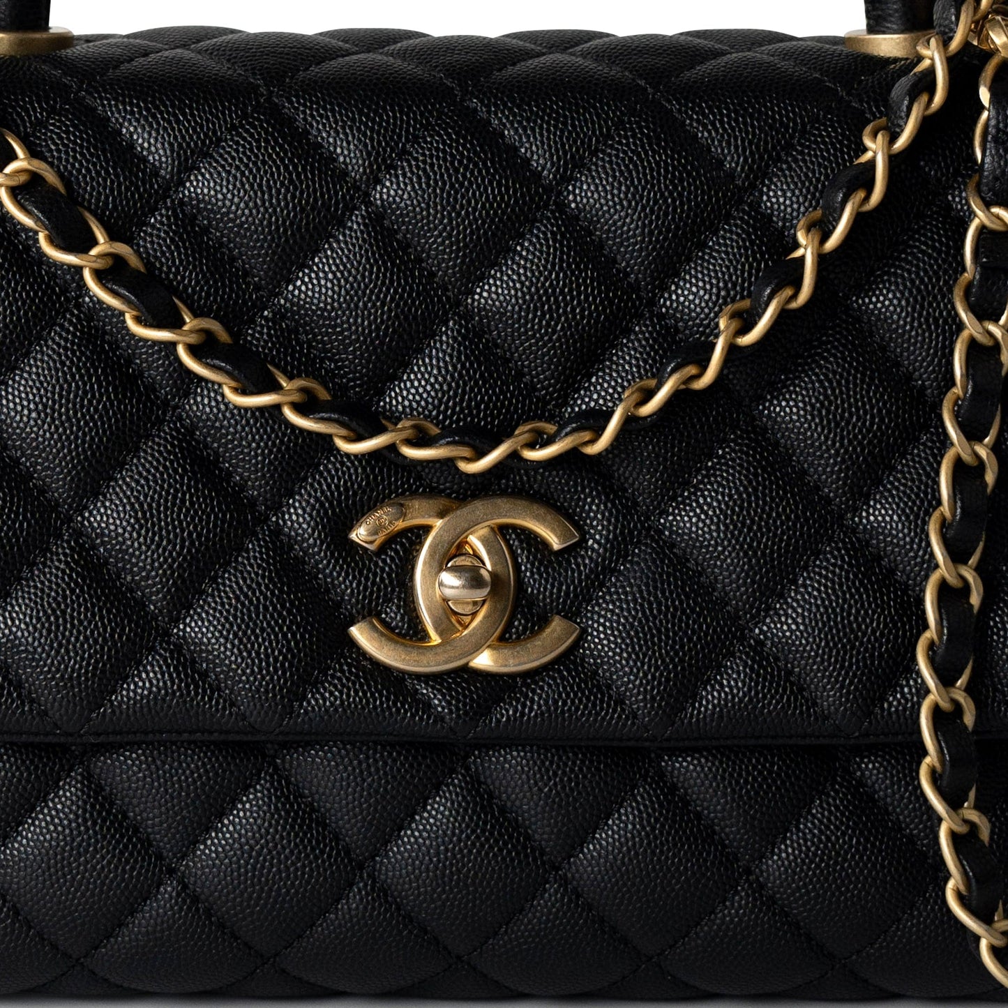 Black Caviar Quilted Coco Handle Medium Antique Gold Hardware
