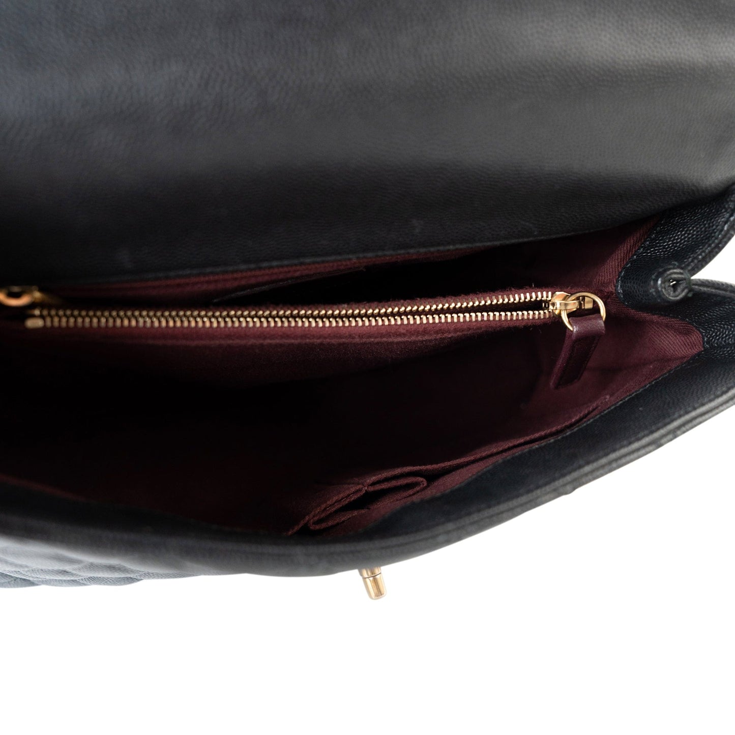 Black Caviar Quilted Coco Handle Medium Antique Gold Hardware