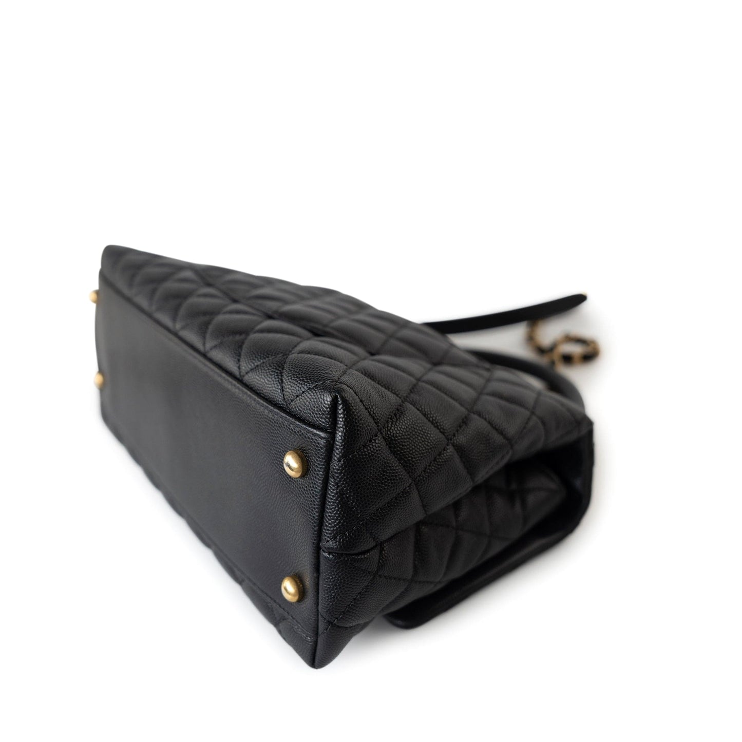 Black Caviar Quilted Coco Handle Medium Antique Gold Hardware