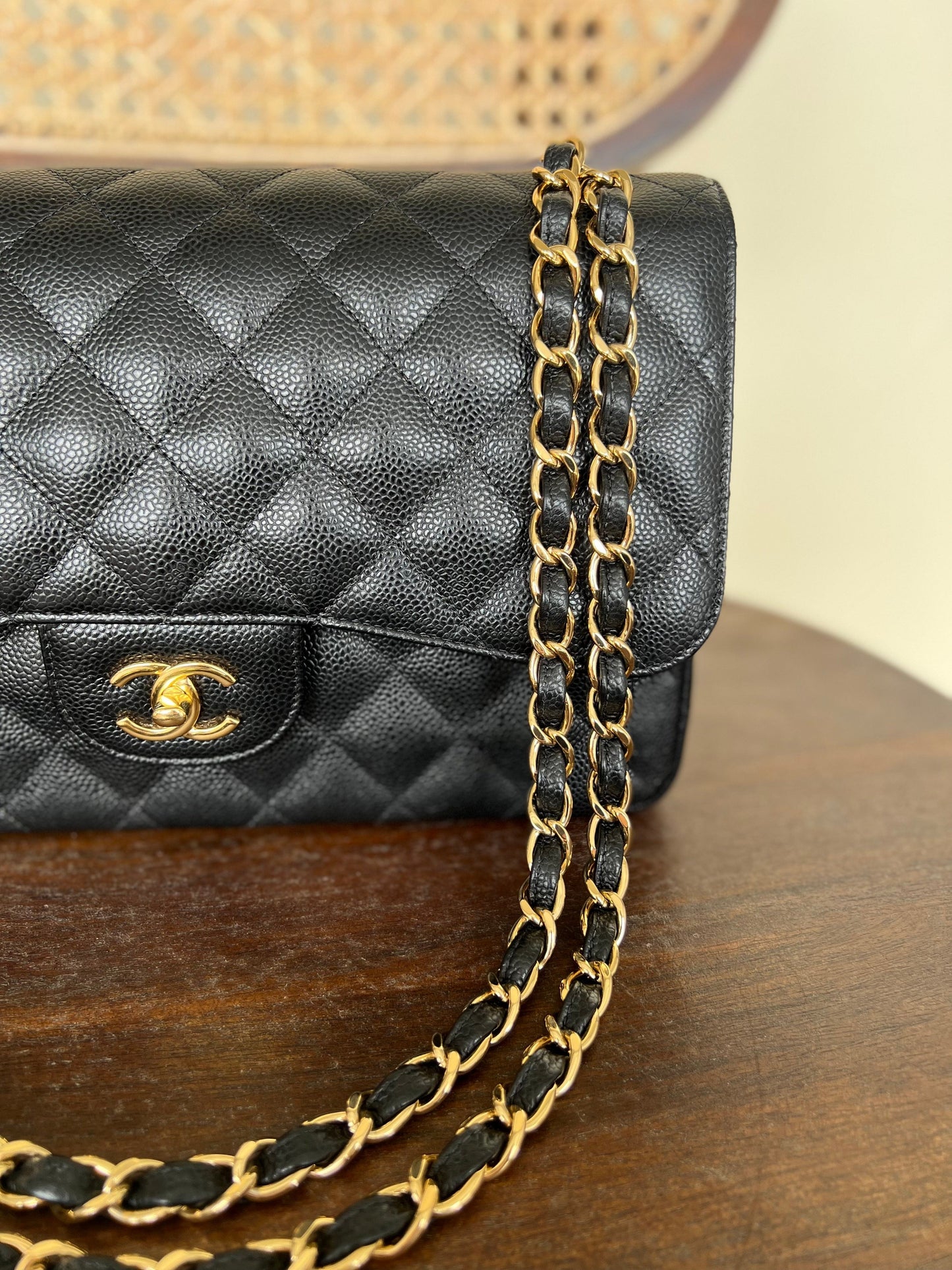Black Caviar Quilted Jumbo Classic Flap Gold Hardware