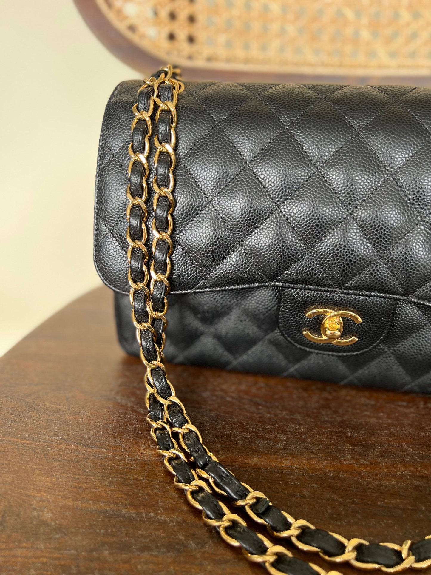Black Caviar Quilted Jumbo Classic Flap Gold Hardware