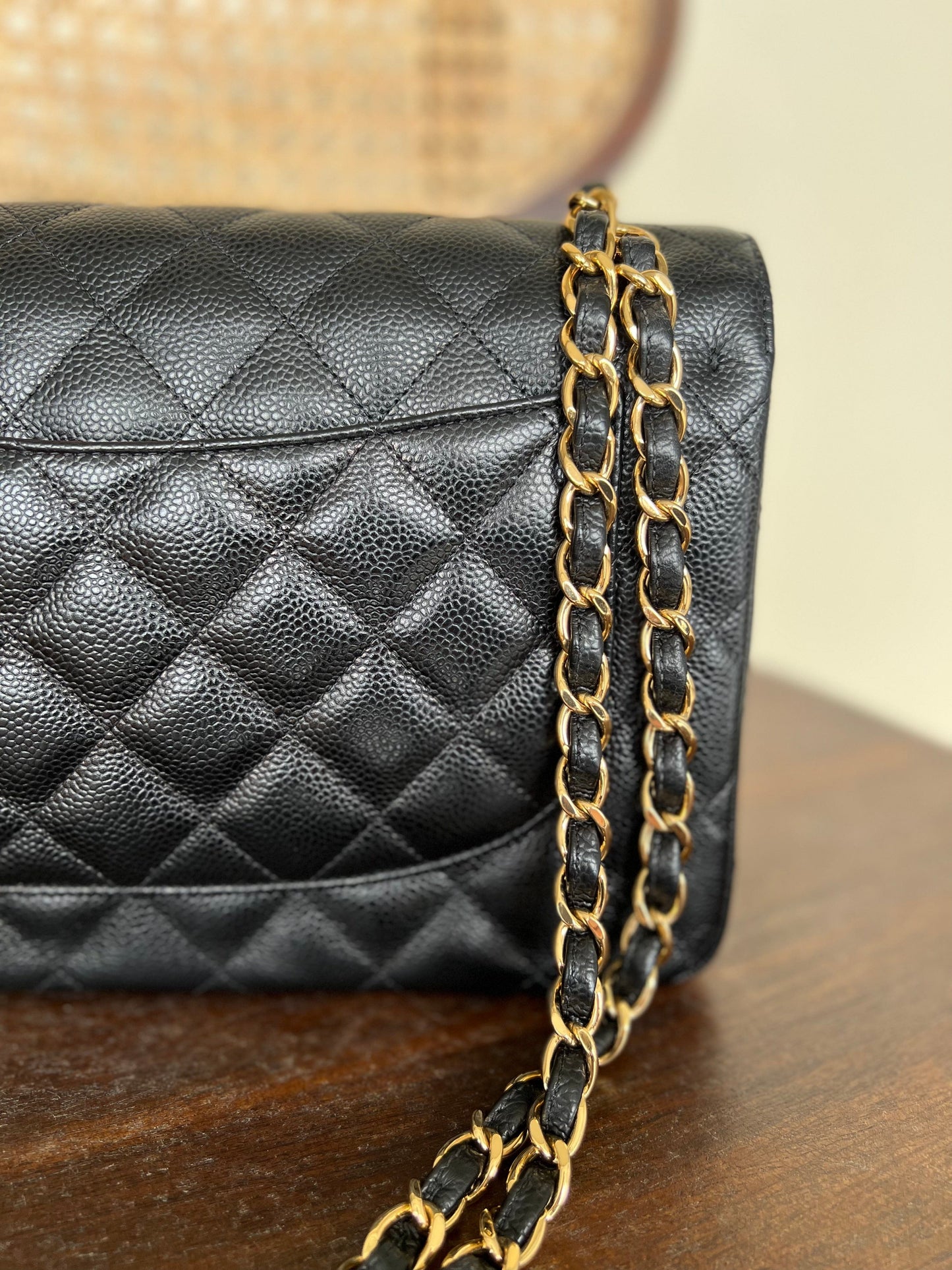Black Caviar Quilted Jumbo Classic Flap Gold Hardware