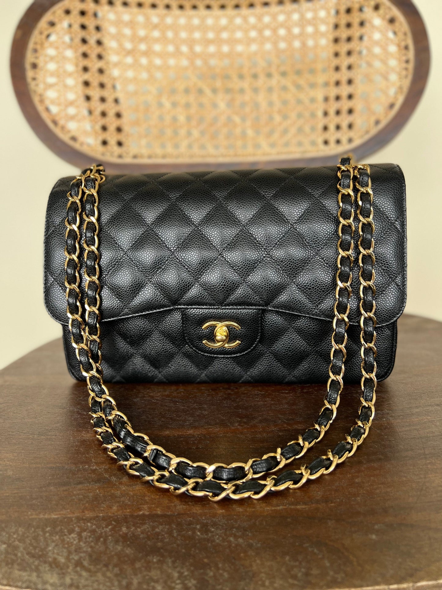 Black Caviar Quilted Jumbo Classic Flap Gold Hardware