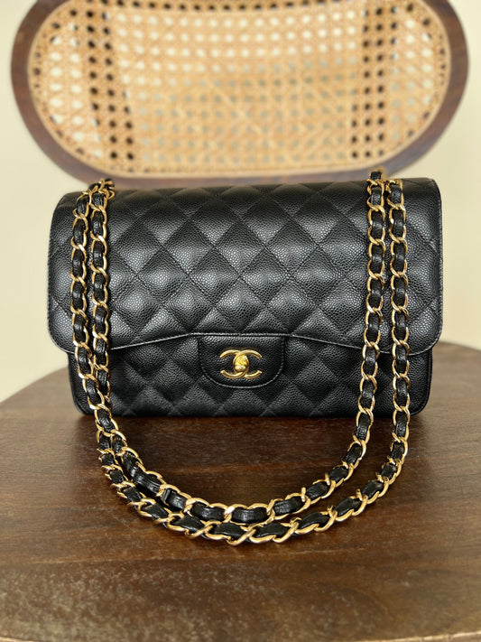 Black Caviar Quilted Jumbo Classic Flap Gold Hardware