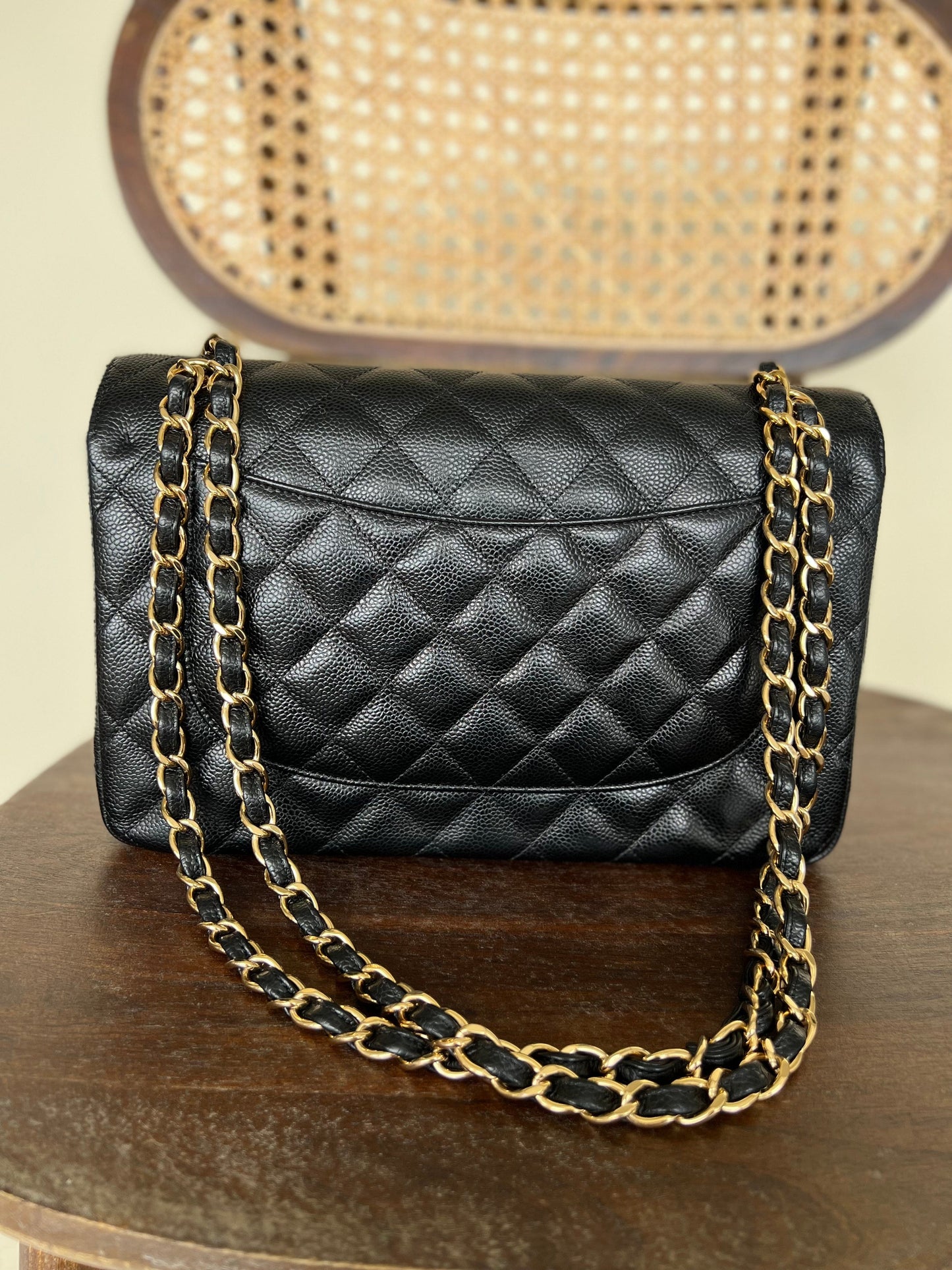 Black Caviar Quilted Jumbo Classic Flap Gold Hardware
