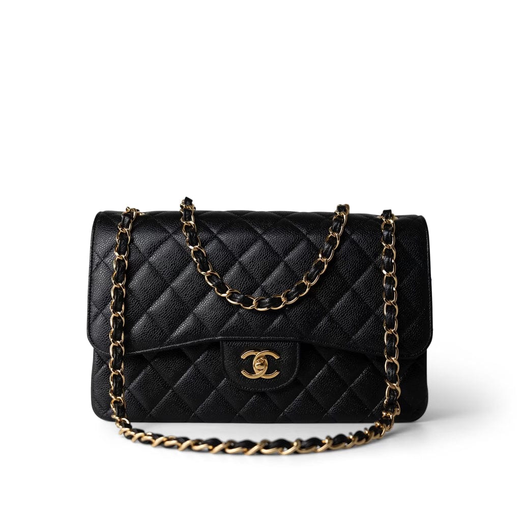Black Caviar Quilted Jumbo Classic Flap Gold Hardware