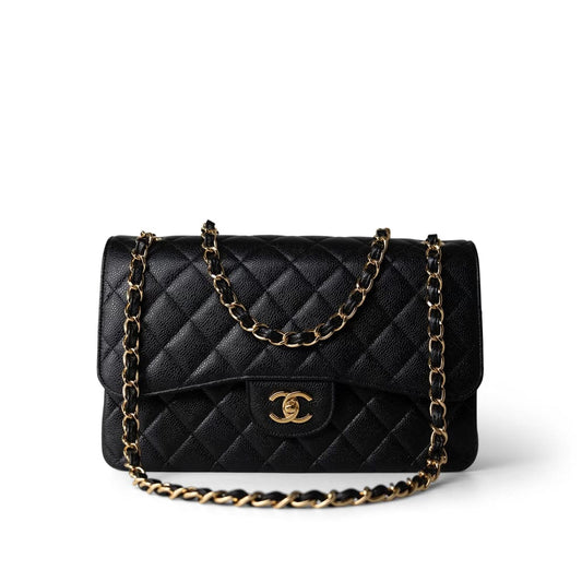 Black Caviar Quilted Jumbo Classic Flap Gold Hardware