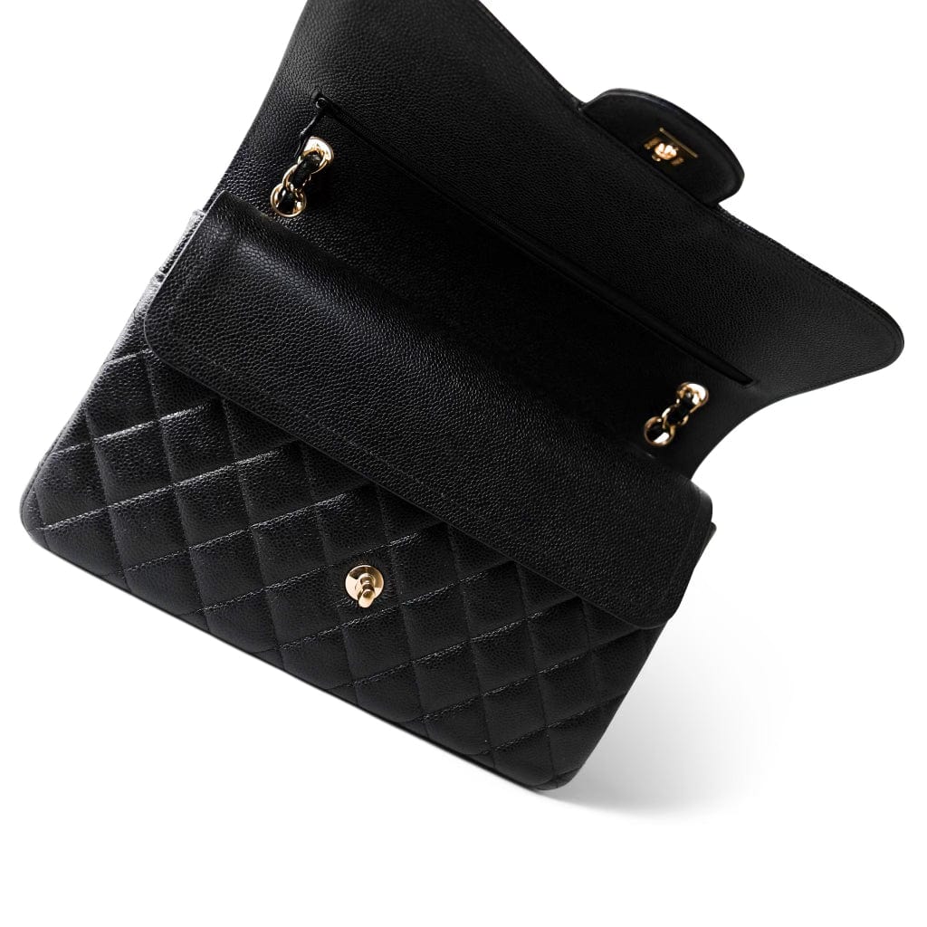 Black Caviar Quilted Jumbo Classic Flap Gold Hardware