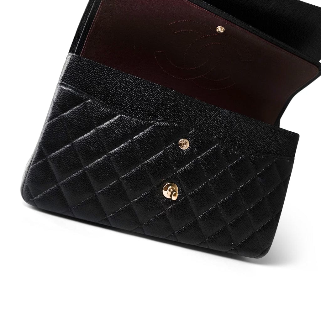Black Caviar Quilted Jumbo Classic Flap Gold Hardware