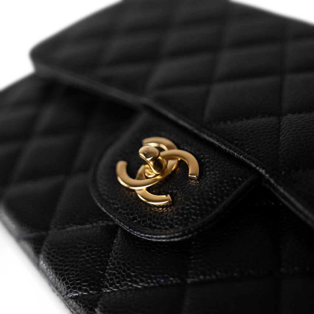 Black Caviar Quilted Jumbo Classic Flap Gold Hardware