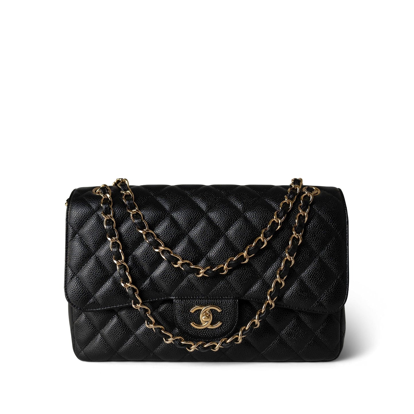 Black Caviar Quilted Jumbo Classic Flap Gold Hardware