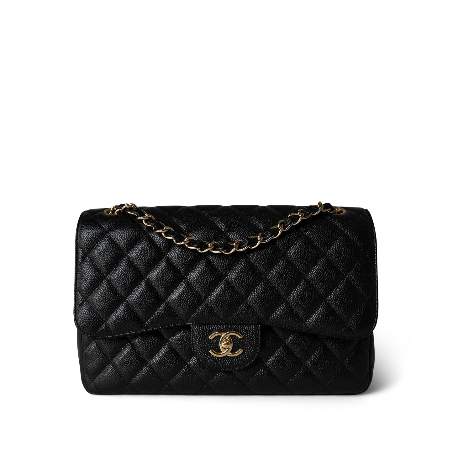 Black Caviar Quilted Jumbo Classic Flap Gold Hardware