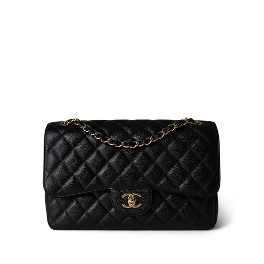Black Caviar Quilted Jumbo Classic Flap Gold Hardware
