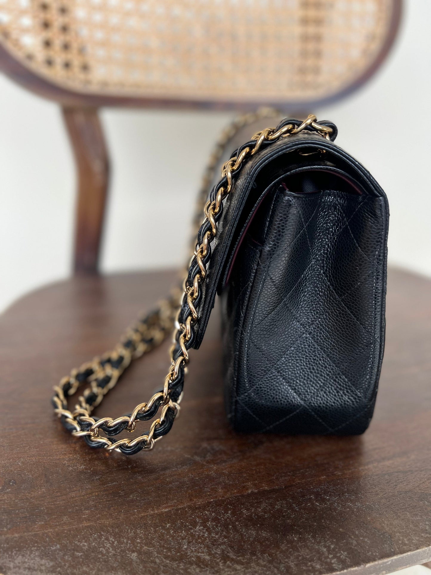 Black Caviar Quilted Jumbo Classic Flap Gold Hardware