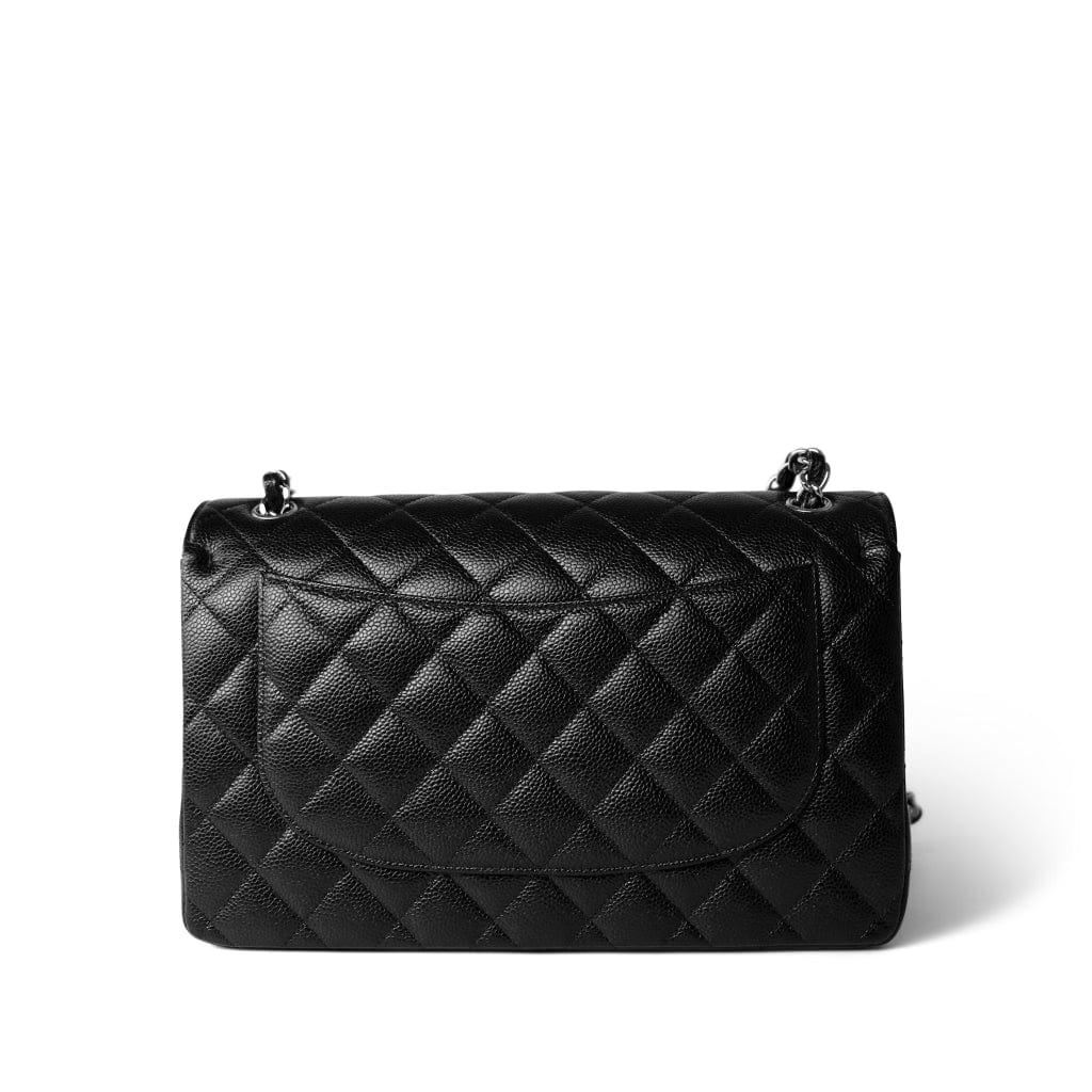 Black Caviar Quilted Jumbo Classic Flap Silver Hardware