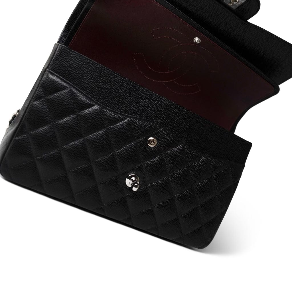 Black Caviar Quilted Jumbo Classic Flap Silver Hardware