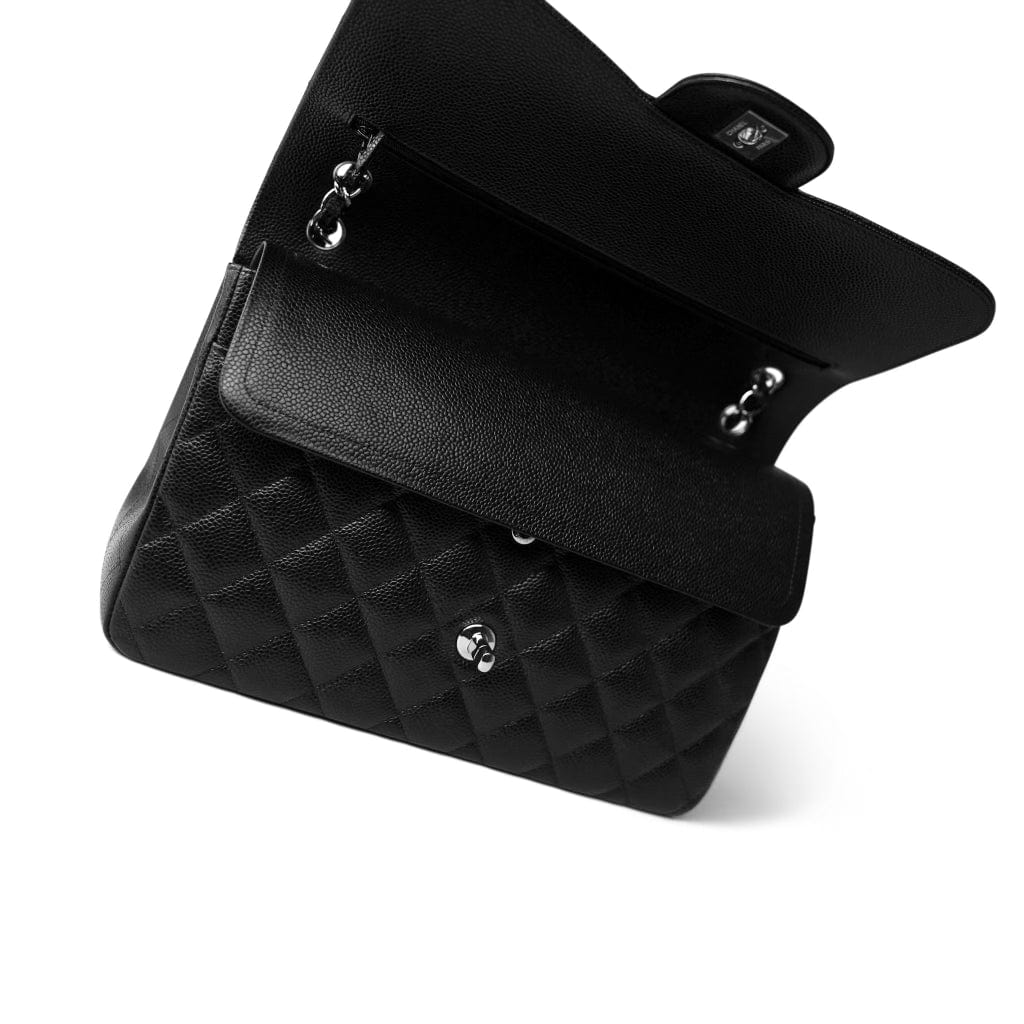 Black Caviar Quilted Jumbo Classic Flap Silver Hardware