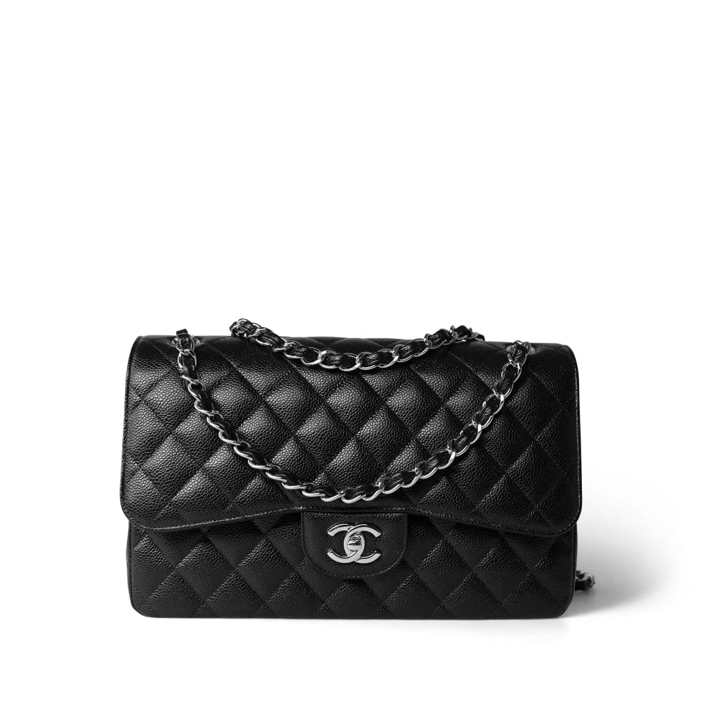 Black Caviar Quilted Jumbo Classic Flap Silver Hardware