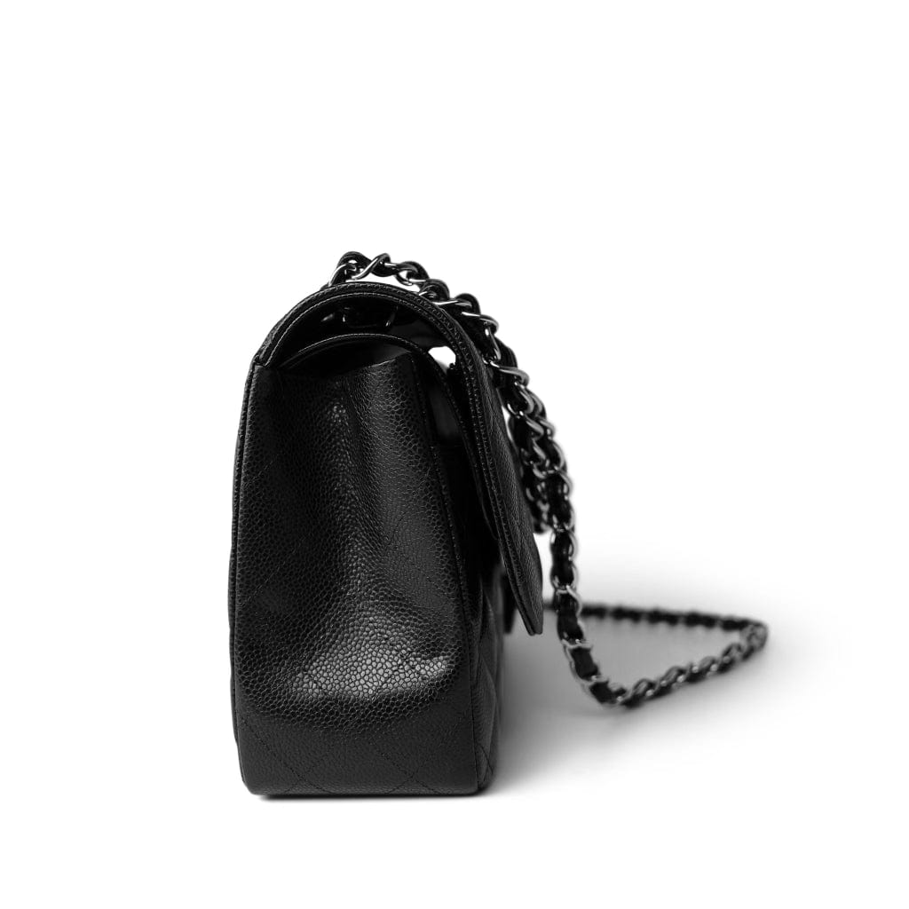Black Caviar Quilted Jumbo Classic Flap Silver Hardware