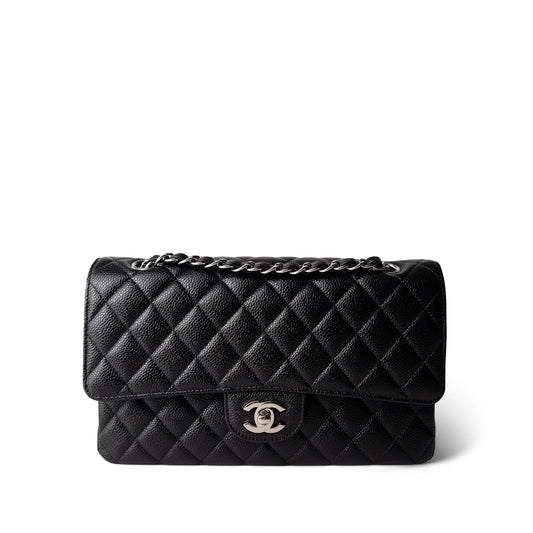 Black Caviar Quilted Medium Classic Flap Silver Hardware