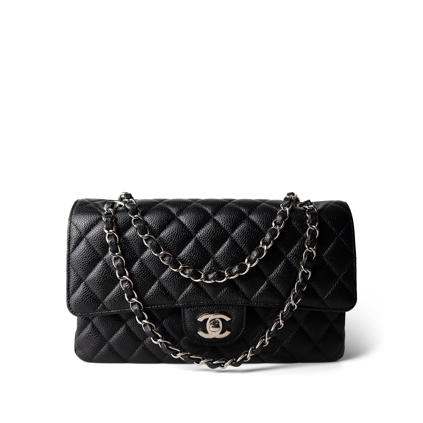 Black Caviar Quilted Medium Classic Flap Silver Hardware