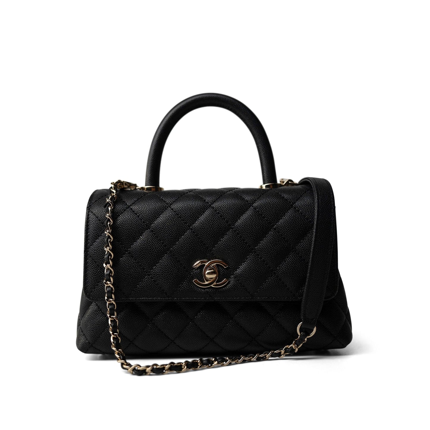 Black Caviar Quilted Mini Coco Handle Light Gold Hardware
