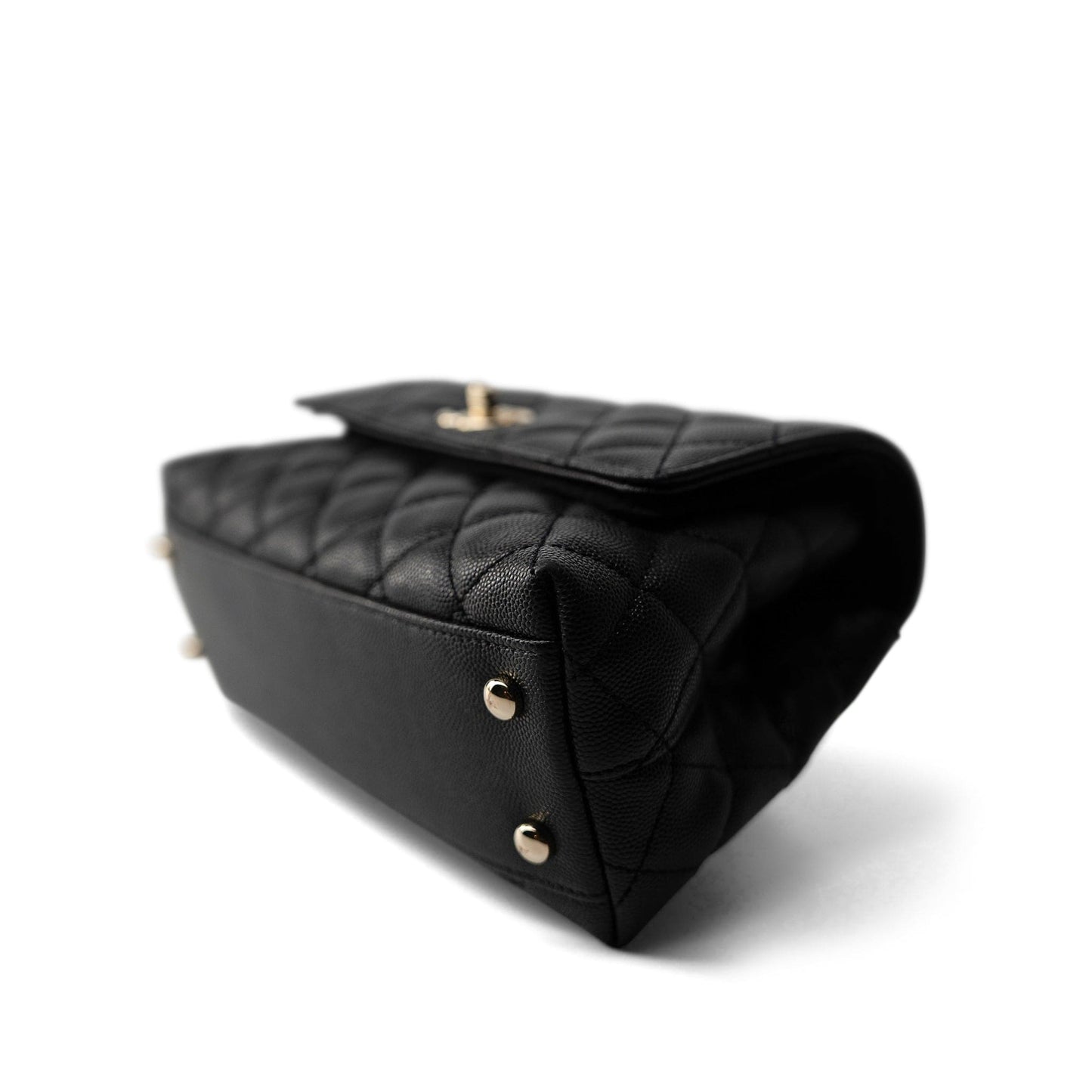 Black Caviar Quilted Mini Coco Handle Light Gold Hardware