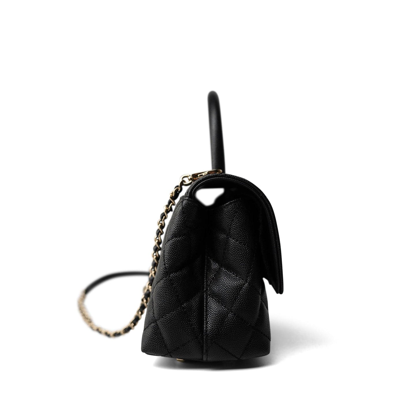 Black Caviar Quilted Mini Coco Handle Light Gold Hardware