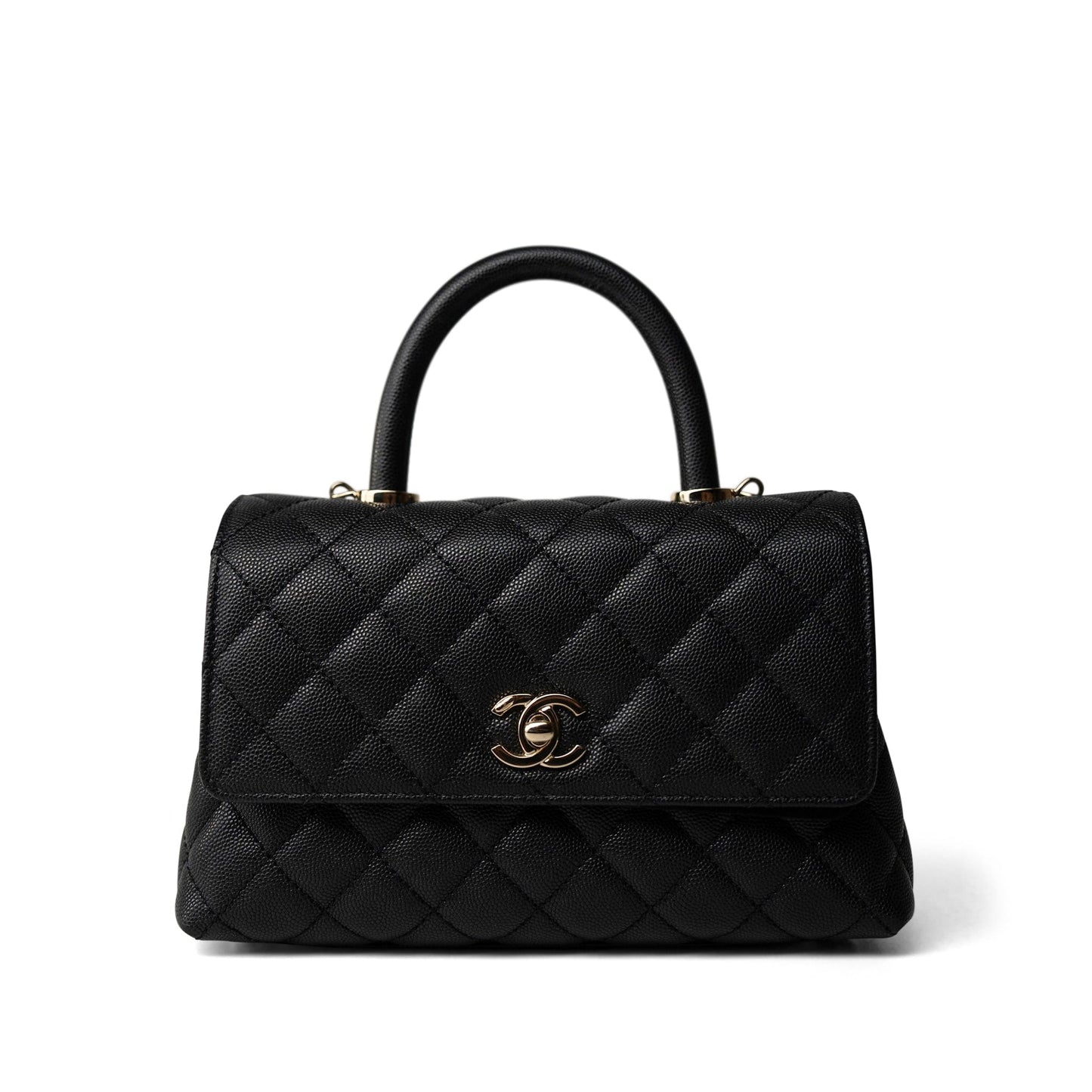 Black Caviar Quilted Mini Coco Handle Light Gold Hardware