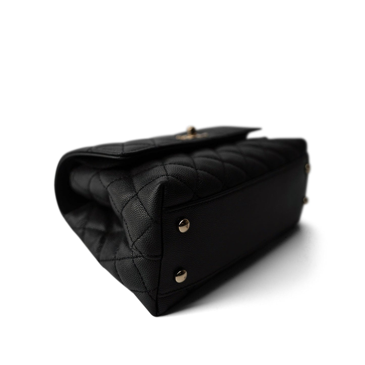 Black Caviar Quilted Mini Coco Handle Light Gold Hardware