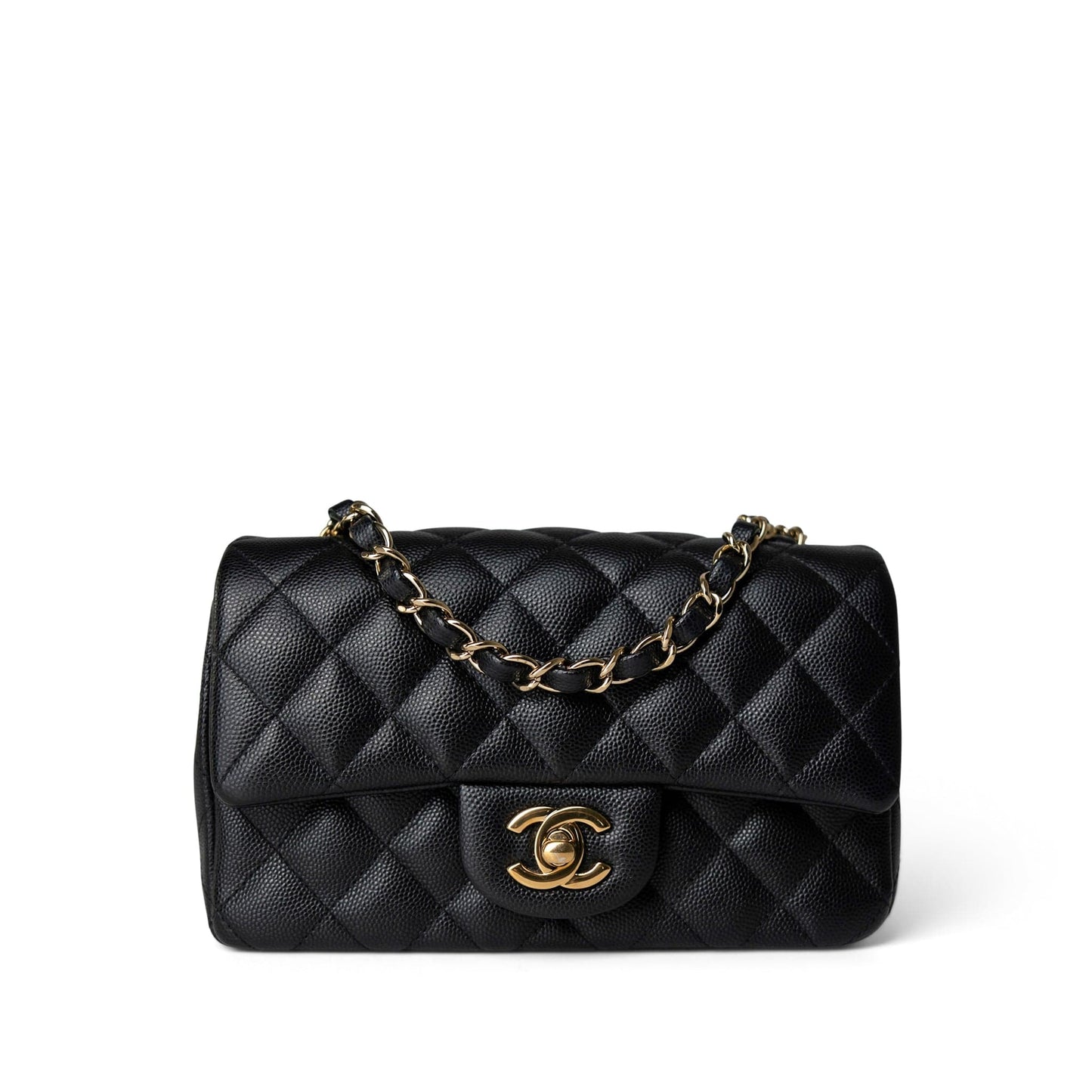 Black Caviar Quilted Mini Rectangular Flap Gold Hardware