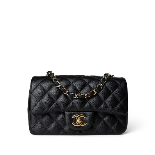 Black Caviar Quilted Mini Rectangular Flap Gold Hardware