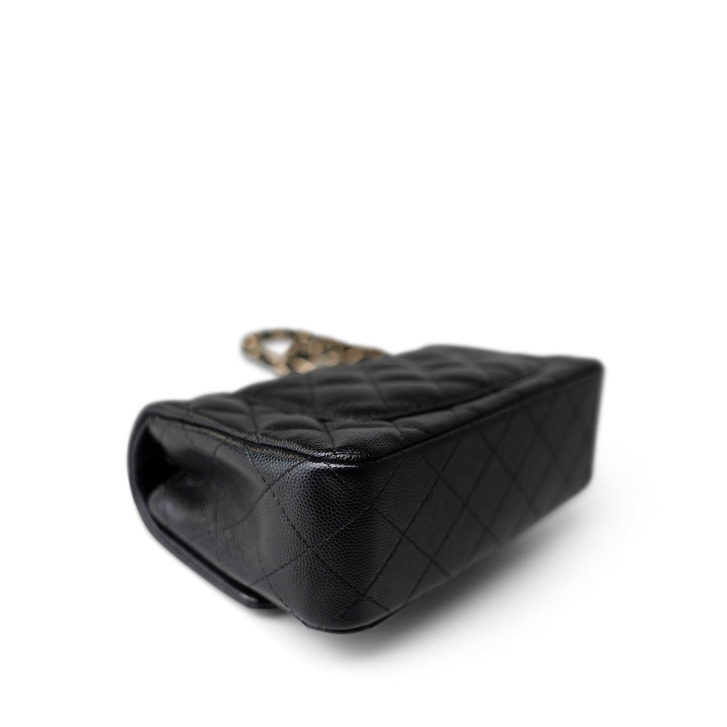 Black Caviar Quilted Mini Rectangular Flap Gold Hardware