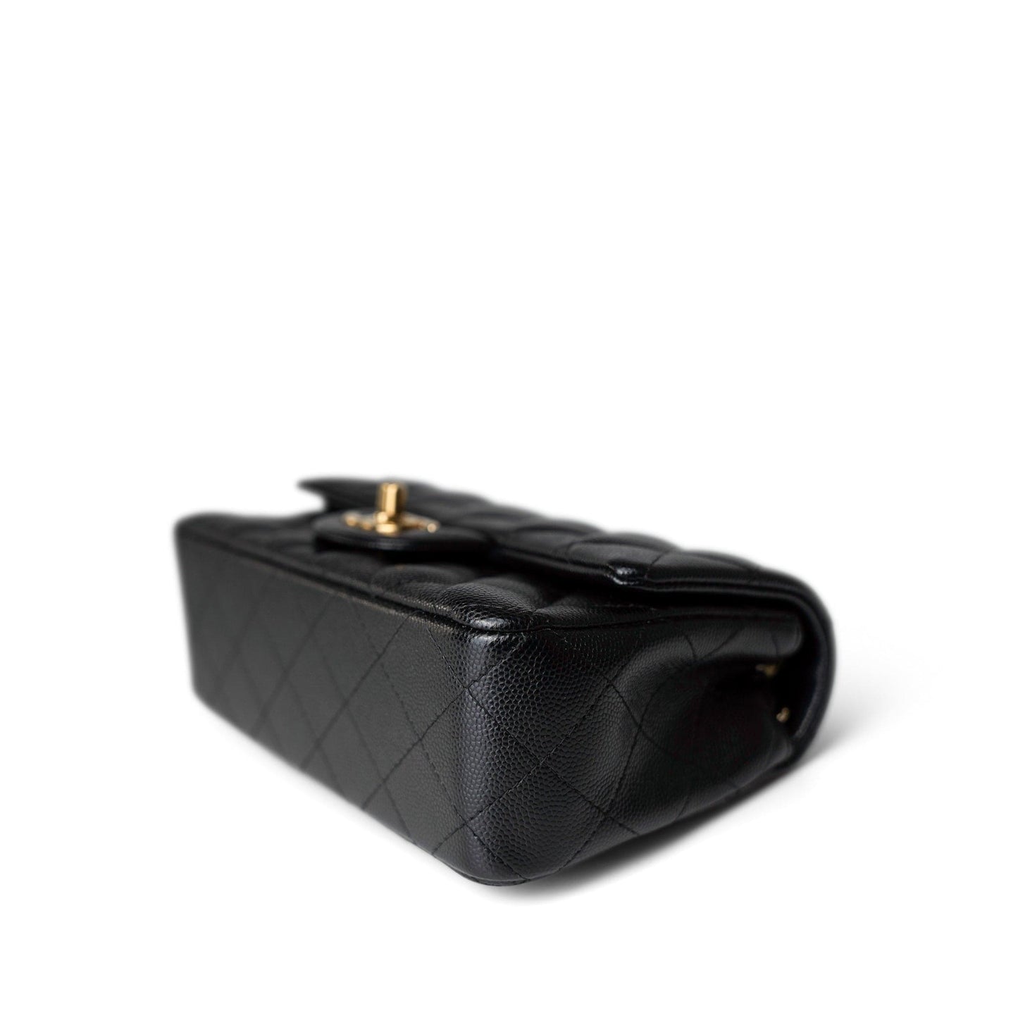 Black Caviar Quilted Mini Rectangular Flap Gold Hardware