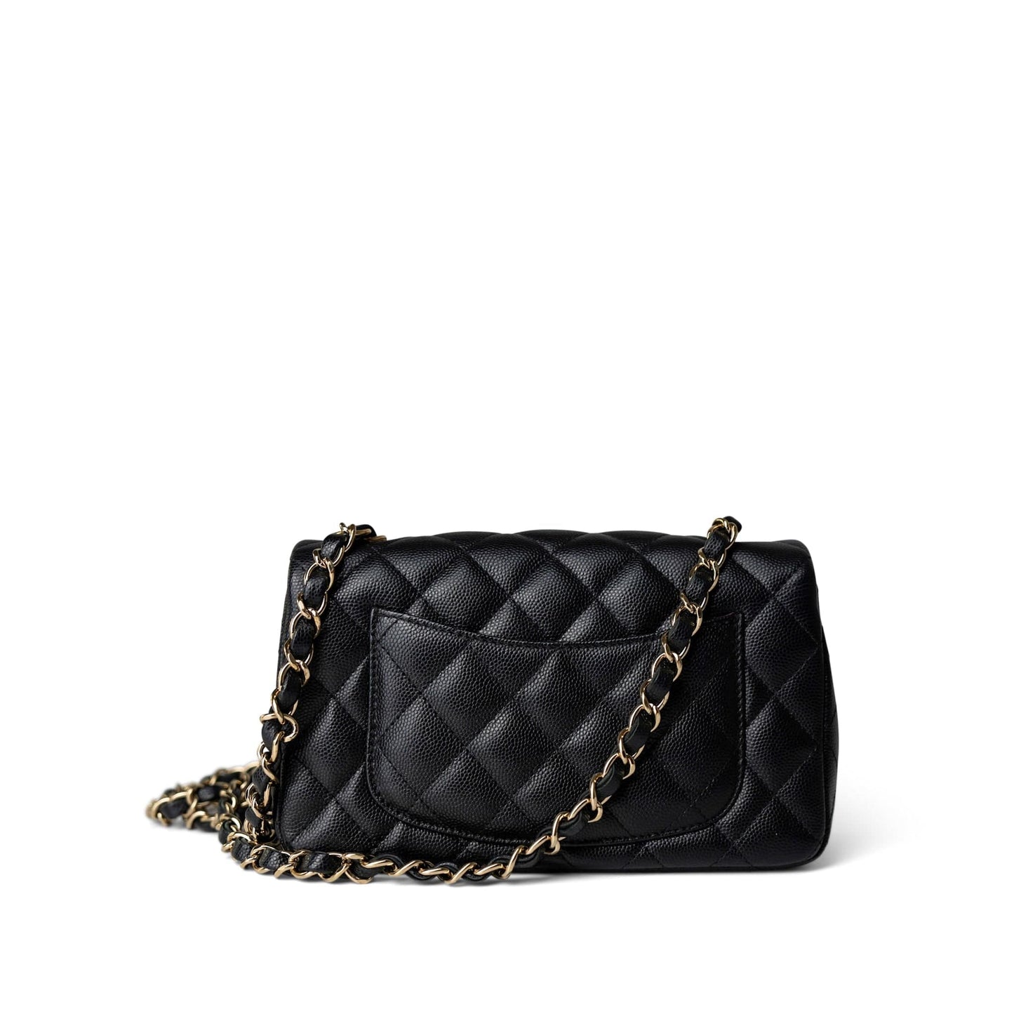 Black Caviar Quilted Mini Rectangular Flap Gold Hardware