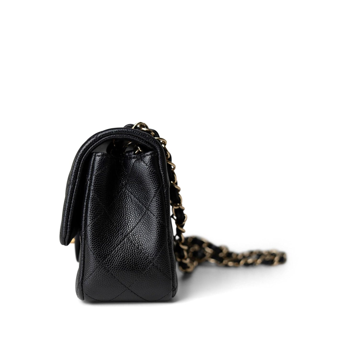 Black Caviar Quilted Mini Rectangular Flap Gold Hardware