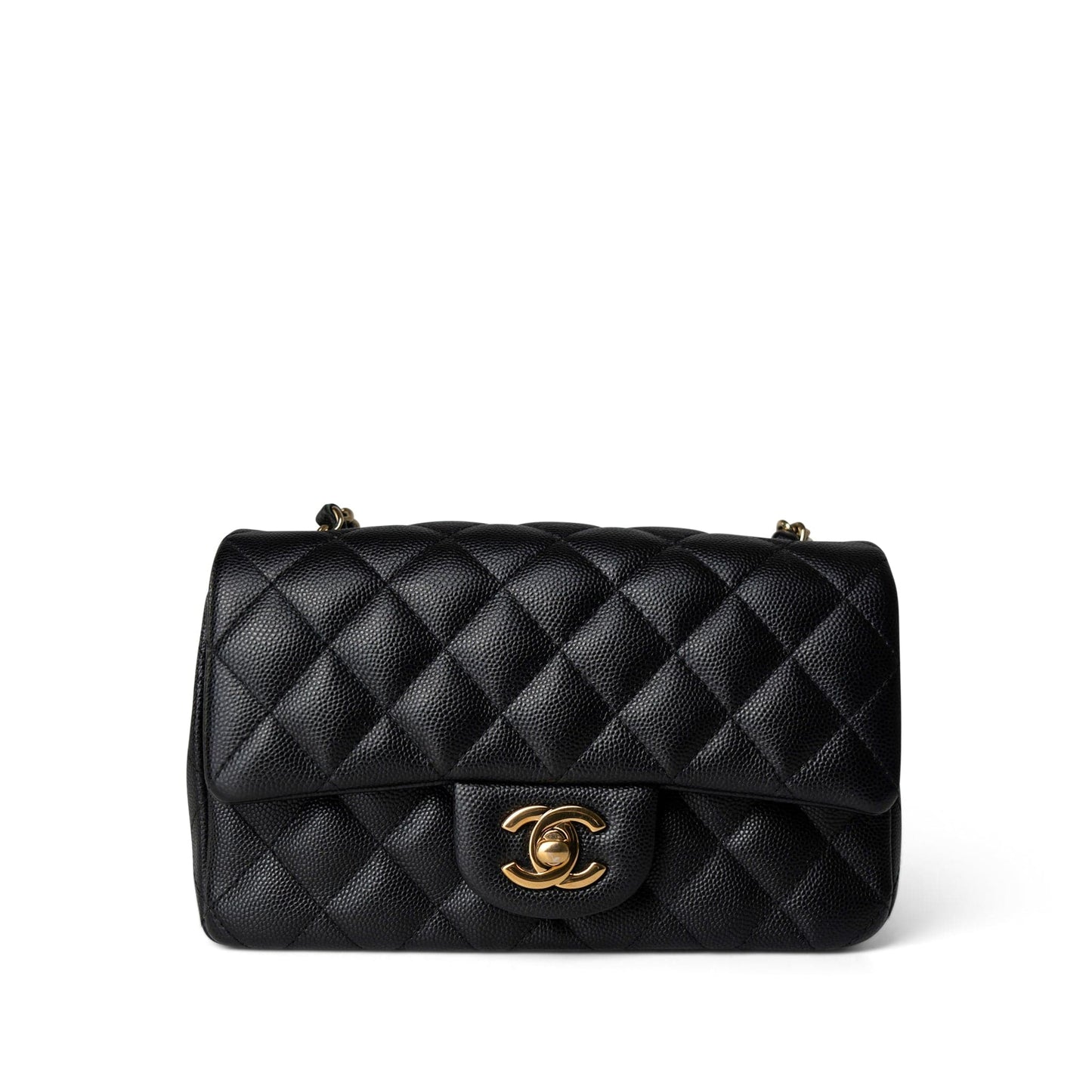 Black Caviar Quilted Mini Rectangular Flap Gold Hardware