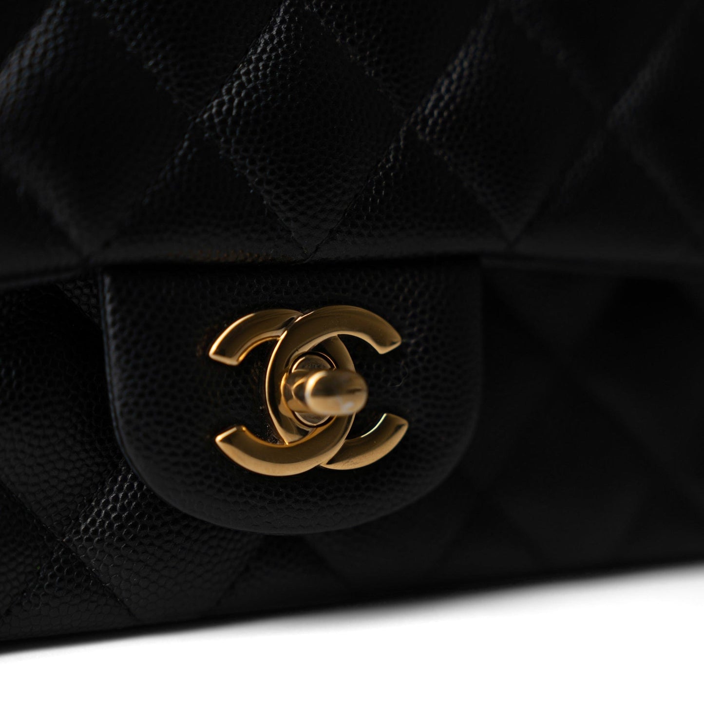 Black Caviar Quilted Mini Rectangular Flap Gold Hardware