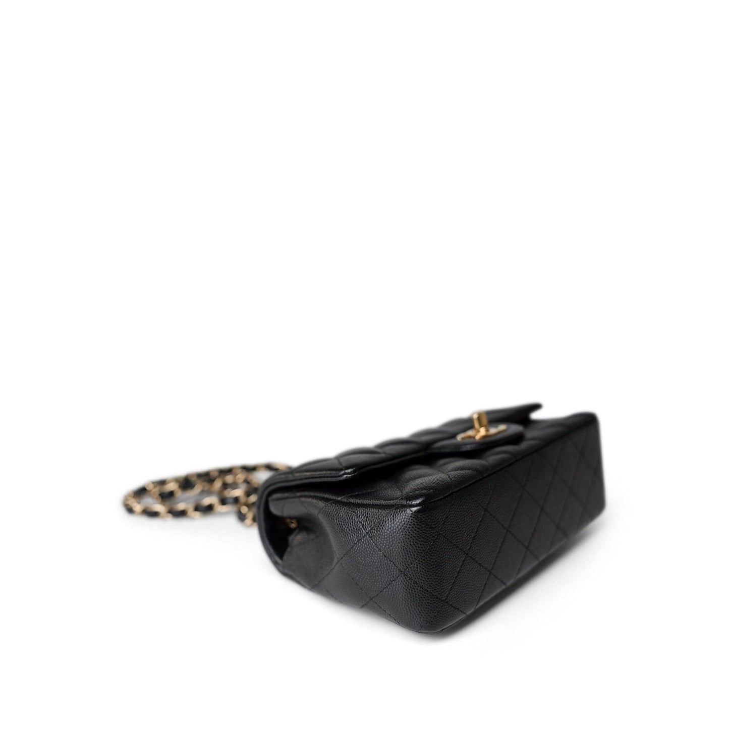Black Caviar Quilted Mini Rectangular Flap Gold Hardware