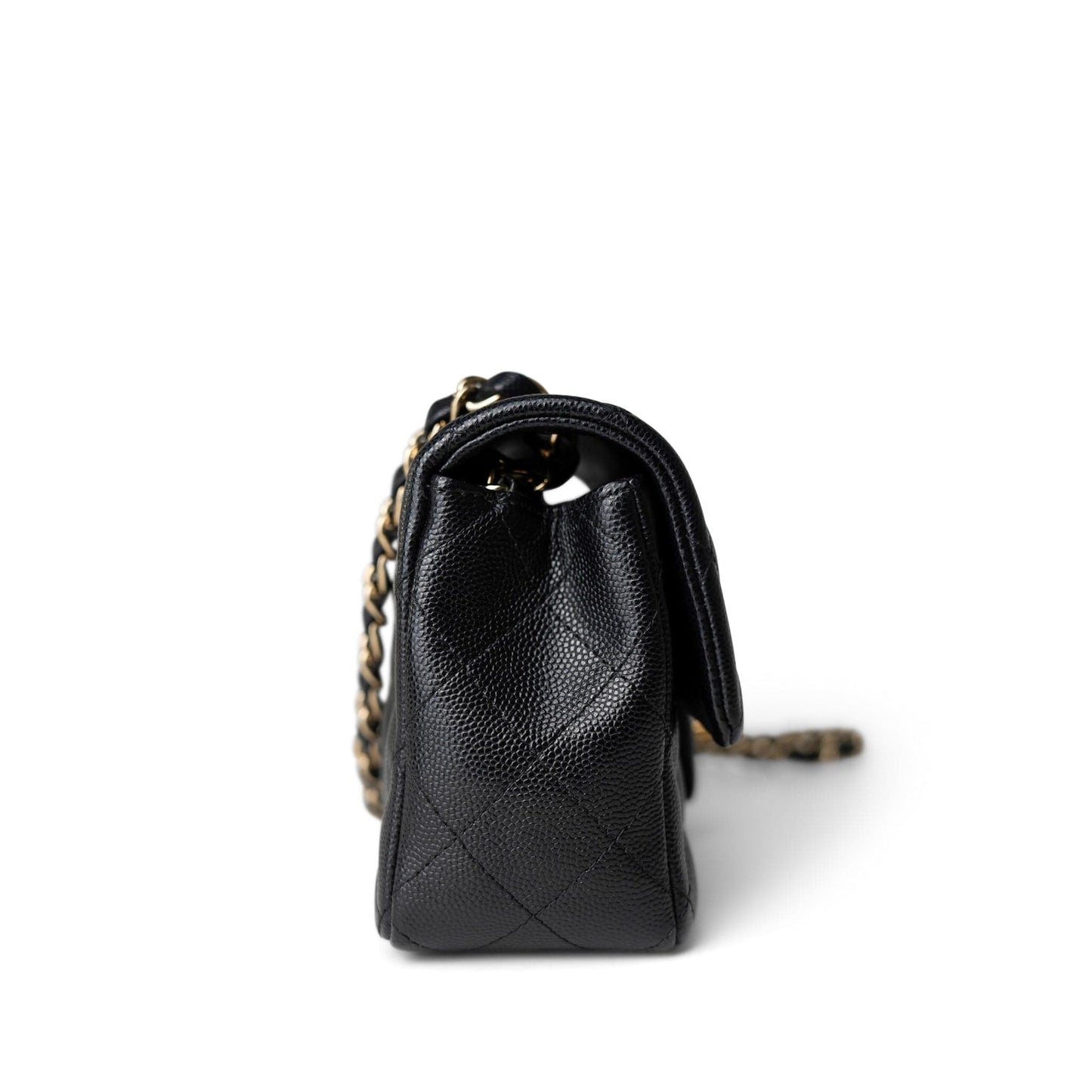 Black Caviar Quilted Mini Rectangular Flap Gold Hardware