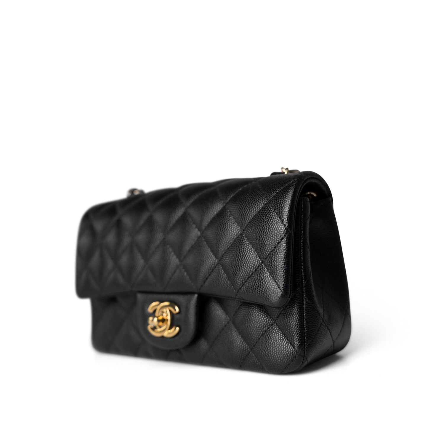 Black Caviar Quilted Mini Rectangular Flap Gold Hardware