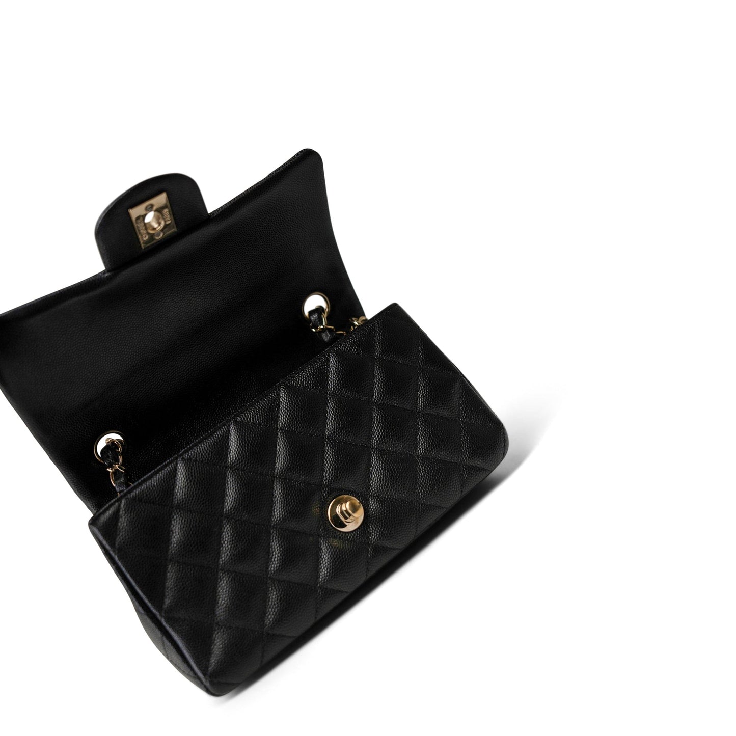 Black Caviar Quilted Mini Rectangular Flap Gold Hardware