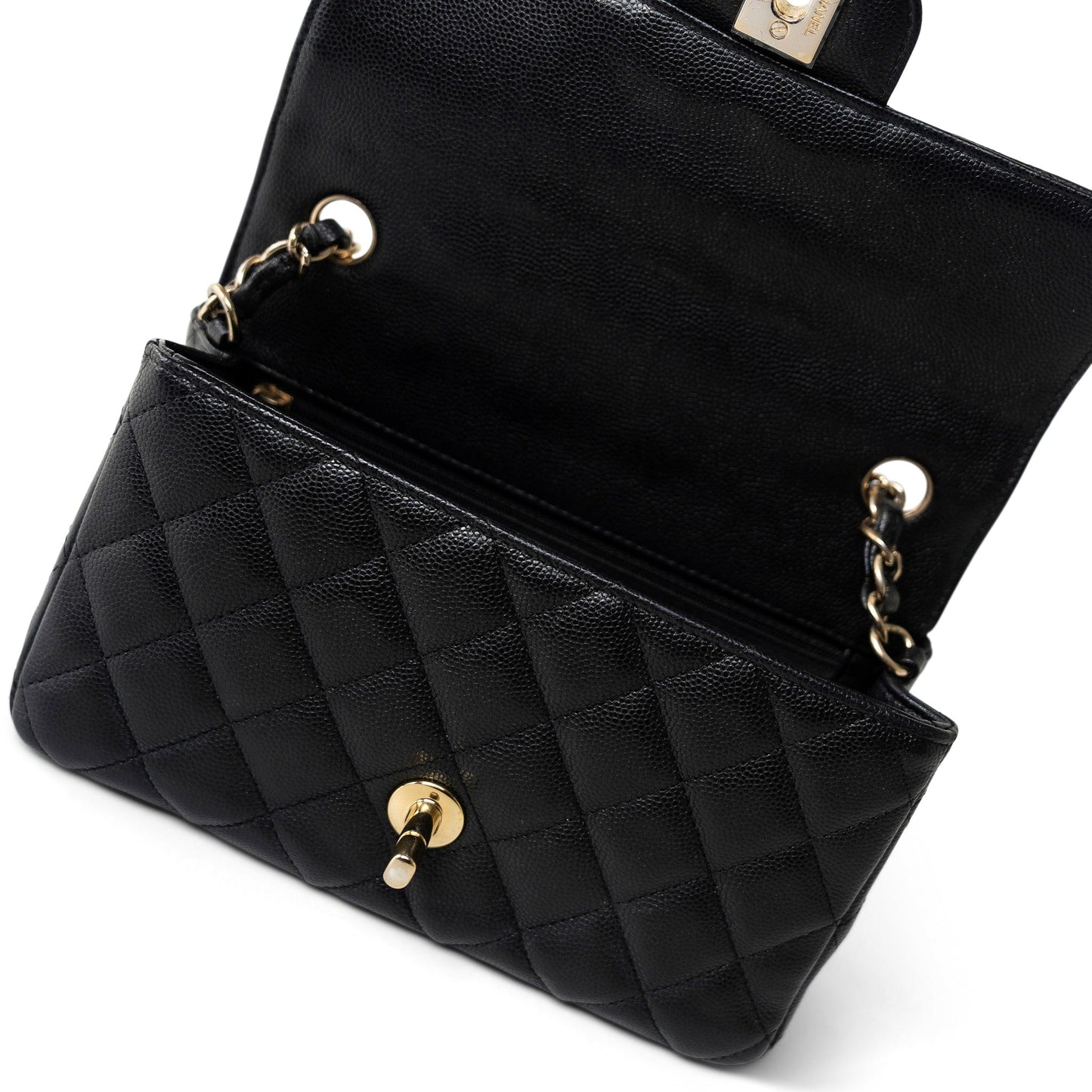 Black Caviar Quilted Mini Rectangular Flap Light Gold Hardware