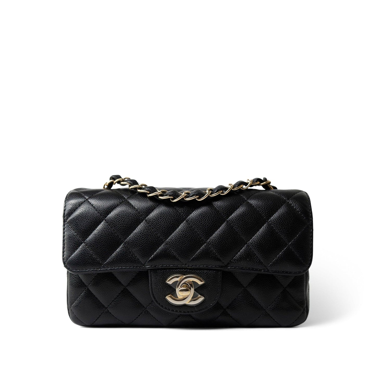 Black Caviar Quilted Mini Rectangular Flap Light Gold Hardware
