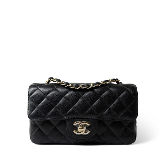 Black Caviar Quilted Mini Rectangular Flap Light Gold Hardware