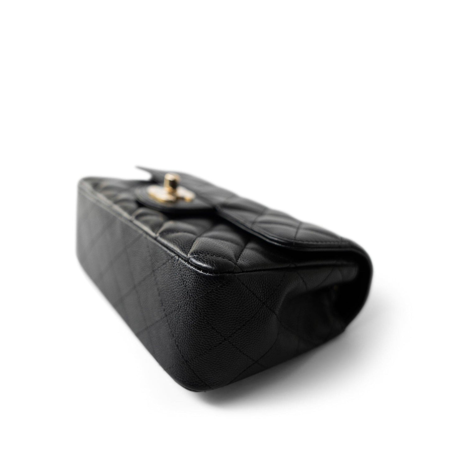 Black Caviar Quilted Mini Rectangular Flap Light Gold Hardware