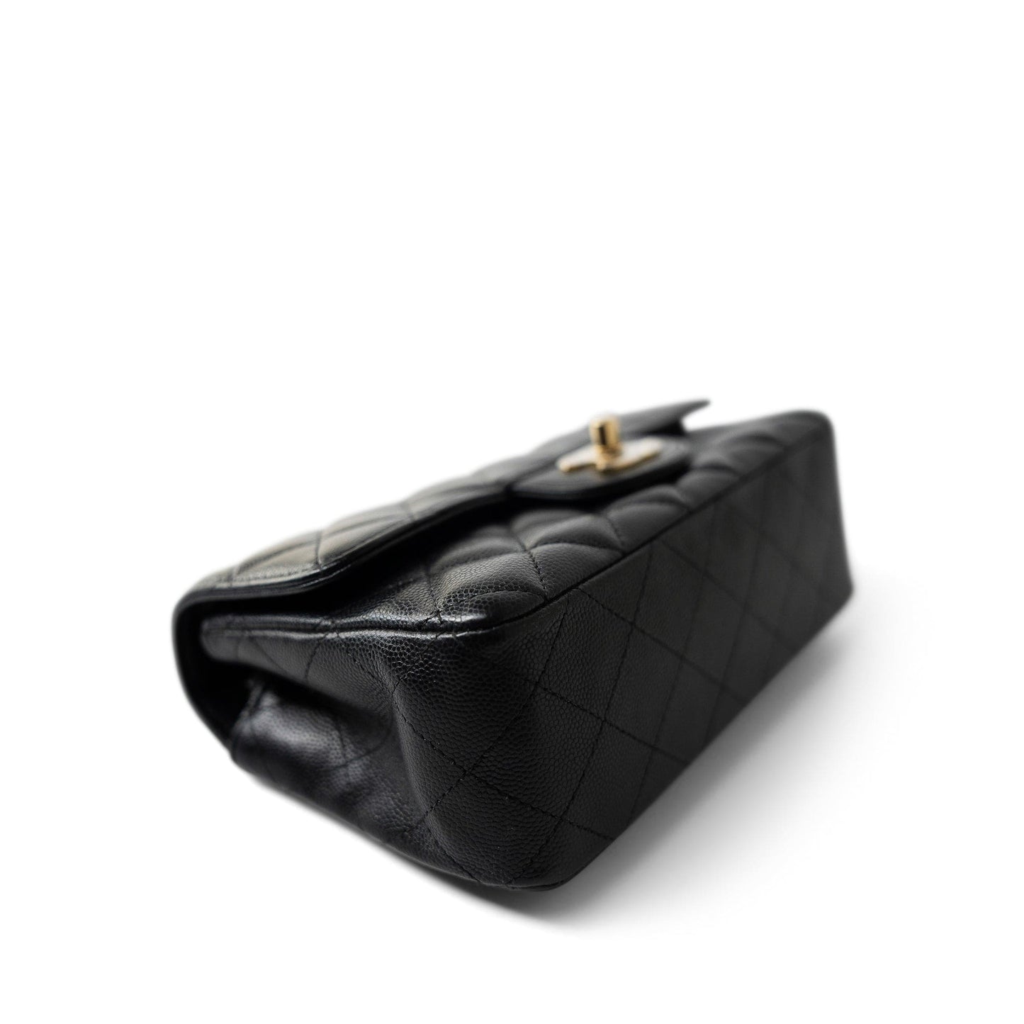 Black Caviar Quilted Mini Rectangular Flap Light Gold Hardware