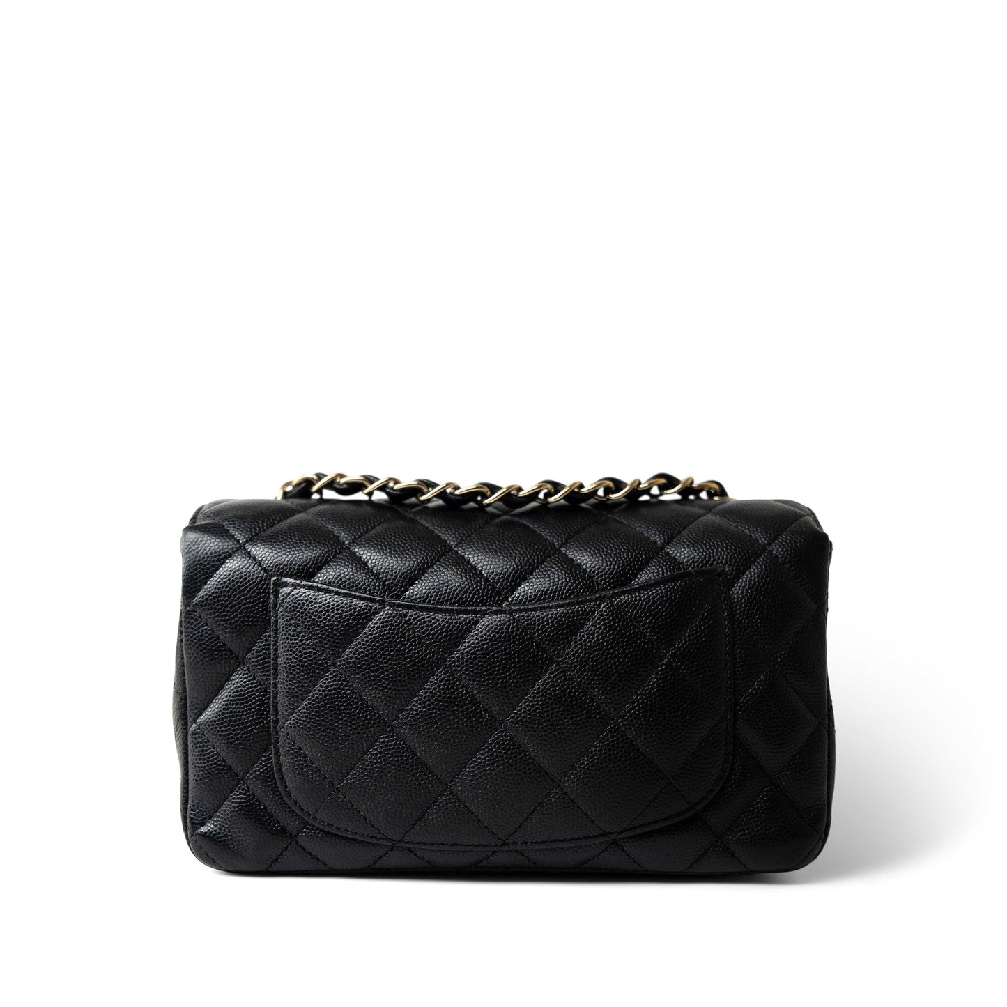 Black Caviar Quilted Mini Rectangular Flap Light Gold Hardware